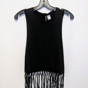 Black Fringe Sleeveless Shirt